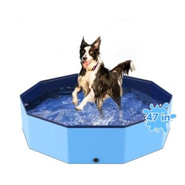 Imagem de Bilibara Piscina dobrável para cães de estimação de 118 cm, piscina infantil antiderrapante resistente, piscina de plástico para animais de estimação pequenos, médios e grandes, banheira de cachorro