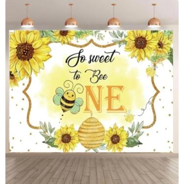 Imagem de 1,5 x 0,9 m Fundo de aniversário de abelha doce menina abelha 1º ano fundo fotográfico margarida borboleta presente de aniversário