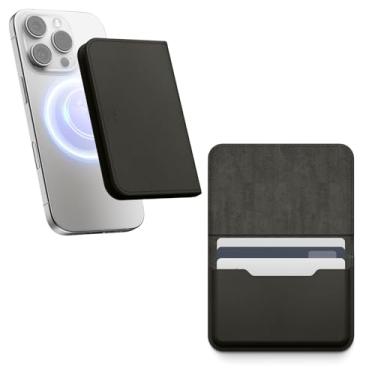 Imagem de elago Porta-cartão magnético de couro vegano compatível com MagSafe para iPhone 16/15/14/13/12 Series - Carteira de telefone segura, proteção contra arranhões e danos, Preto