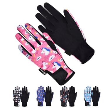 Imagem de ChinFun Luvas de equitação para crianças meninos e meninas luvas de cavalo equestre crianças jovens luvas ao ar livre perfeitas para ciclismo ciclismo jardinagem desenho pônei rosa profundo tamanho M 8-10
