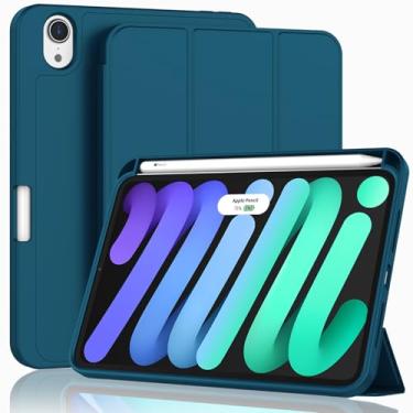 Imagem de ZryXal Para Ipad Mini 7 Case A17 Pro 2024/Ipad Mini 6 Case 2021 8,3 Polegadas Com Suporte Para Lápis, Ipad Mini 7ª/6ª Geração Case Com Parte Traseira De Tpu Macio E Suspensão/Ativação Automática, Az