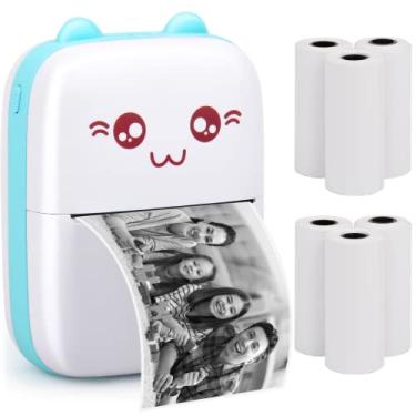 Imagem de Eschen Impressora Portátil, Mini Impressoras Térmicas Bluetooth Sem Fio de Bolso com 6 Rolos de Papel de Impressão para Smartphone Android Ios, Presente de Impressão Sem Tinta Bt para Recibo de Etique