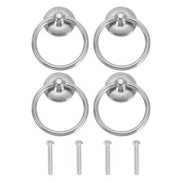 Imagem de PATIKIL Puxador de anel de furo único 2,13 x 1,73, 4 peças de alças de gaveta com parafusos para armário caixa de madeira guarda-roupa armário cômoda móveis ferragens, prata brilhante