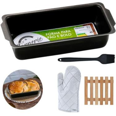 Imagem de Forma De Pão Grande 2L + Luva + Pincel + Descanso De Panela - Marcolar