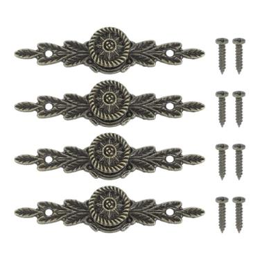 Imagem de PATIKIL Puxador de flor europeu 2,91 x 0,63, 4 peças de alças de gaveta com parafusos para armário caixa de madeira guarda-roupa armário cômoda móveis ferragens, tom bronze