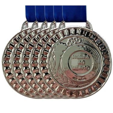 Imagem de Kit 10 Medalhas Honra Ao Mérito Média 4,4cm Acompanha Fita prata
