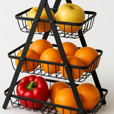 Imagem de Fruteira De Mesa 3 Andares Cesto De Frutas Legumes Multiuso Móvel de Cozinha ATFAST(PRETO)