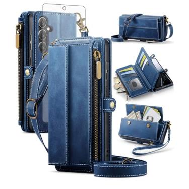 Imagem de Capa de telefone para Samsung Galaxy S24 Plus/S25 Plus S24+ S25+ 5G Capa carteira com zíper com protetor de tela alça transversal flip S24Plus 24S + S 24 24+ S25Plus 25S 25+ SM-S936U mulheres homens