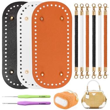 Imagem de Coitak 3 + 6 bases de bolsa para crochê com alças trançadas para confecção de bolsas, 2 agulhas de crochê, 3 cores de calça de couro para crochê, alças de bolsa de 30 cm (branco, preto, marrom)