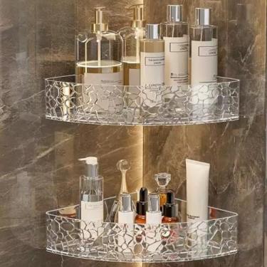 Imagem de Prateleira de Canto Banheiro com Porta Shampoo para Banheiro e Suporte Shampoo Box – Kit Porta Shampoo para Sem Furo, Adesivo, Ventosa, Nicho, Parede, Organizador Sabonete - 2 unidades