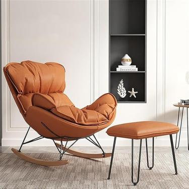 Imagem de Cadeira De Balanço Com Apoio Para Os Pés Cadeira De Balanço Moderna Cadeira Reclinável Confortável Móveis Cadeira De Lazer Preguiçoso Casa Sofá De Sol, Orange, Extra large style