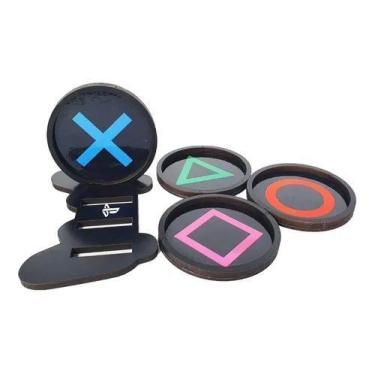 Imagem de Porta Copos Em Mdf Gamer Ps + Suporte Formato Controle Ps - modernato