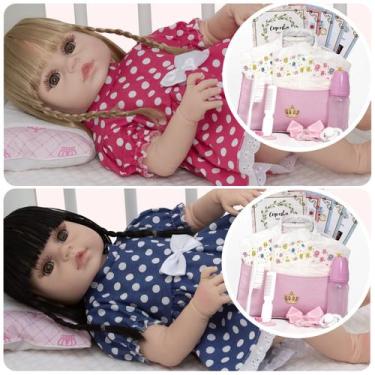 Imagem de Bebe Reborn Gêmeas Meninas Realista Loira Morena + Itens - Cegonha Reb