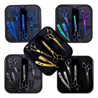 Imagem de Tesoura Cabelo Fio Desbaste Profissional Aço Inox Barbearia Cor Dourad
