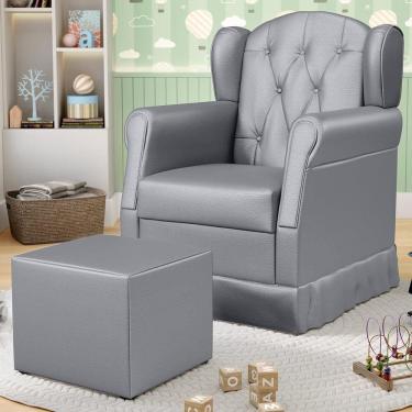 Imagem de Poltrona De Amamentação Fixa Com Puff Lucy P04 Sintético Cinza - Mpozenato