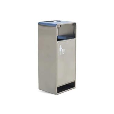 Imagem de Lixeira para Área Externa Lixeira interna/externa de 40l, lata de lixo quadrada de metal com duas aberturas laterais, lata de lixo comercial doméstica moderna Lixeira para Área Externa