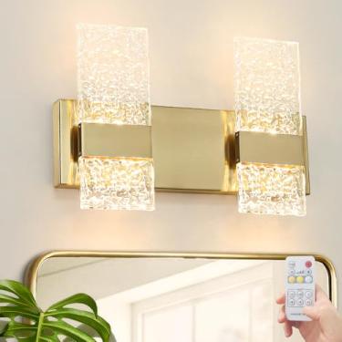 Imagem de Ditoon Luminárias De Banheiro Modernas De Latão Escovado Sobre Espelho, Luminária De Cristal Led Para Banheiro, Luminária De Parede Com 4 Luzes, Luminárias De Cristal Dourado Para Banheiro, Luz Acrí