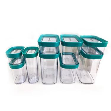 Imagem de Kit 09 Potes Herméticos Para Mantimentos Cozinha De Acrilico (Verde)