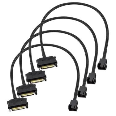 Imagem de Gebildet 4pcs SATA para 3 pinos / 4 pinos PMW 12V PC Case Fan Power Adapter Cable, 3 pinos ou 4 pinos (conector PWM) para 15 pinos SATA Computer Cooler Cooling Fan Power Cable