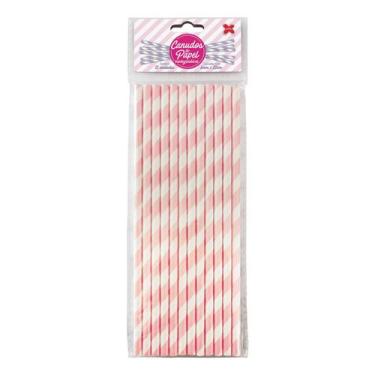 Imagem de Canudo de Papel Listrado Rosa Claro e Branco 6mmx200mm - 4311 - 12 uni