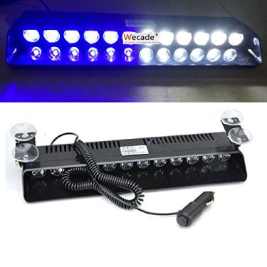 Imagem de Wecade Farol estroboscópico de emergência 12W, 12 LEDs, carro, caminhão, luz de aviso, para-brisa (azul/branco)