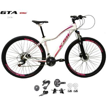 Imagem de Bicicleta Aro 29 Ksw Mwza Kit 2x9 Gta Sunrun Freio Disco K7 11/36 Pedivela 24/38d Garfo com Trava (Branco/Pink/Violeta, 15)