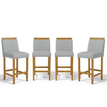 Imagem de Kit Com 4 Banquetas Eloá Madeira Maciça Assento Estofado Para Bancada Linho Cinza 407