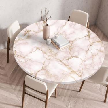 Imagem de Toalha de mesa redonda com borda elástica simples, capa protetora de mesa, impermeável, interior, exterior, capa de mesa de plástico, para jantar, cozinha, piquenique, acampamento, festa, presente