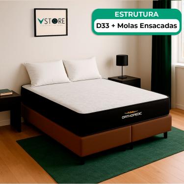 Imagem de Cama Box Baú King Marrom E Colchão Orthopedic D33 Vstore