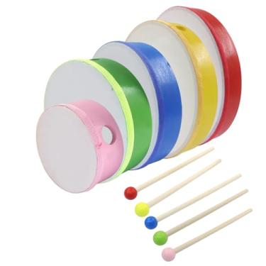 Imagem de Zorfeter 5 tambores de mão para crianças, conjunto de bateria com moldura de madeira multicolorida para estudantes, adultos, iniciantes, artigos de festa em casa (30,5 cm, 25,4 cm, 20,3 cm, 15,2 cm