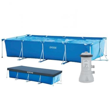 Imagem de Piscina Estrutural Retangular 7.127 Litros Com Filtro 110v + Capa Pvc Armação Intex