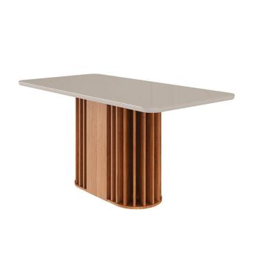 Imagem de Mesa de Jantar Retangular com Tampo de Vidro Julieta Off White e Cinamomo 160 cm