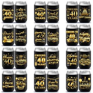 Imagem de Rumia 24 Peças Lembrancinhas Para Festa De 40 Anos - Latas Térmicas Pretas E Douradas Homens Mulheres, Suprimentos Feliz Aniversário, Decoração, Copo, Garrafa, Capa