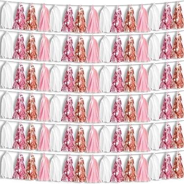 Imagem de Hysilla 6P Rosa Branco Pêssego Ouro Borlas Franjas Metálicas Faixa De Guirlanda, Faixas Para Carros Alegóricos, Despedida Solteira, Casamento, Aniversário, Natal, Decoração Festa Chá Bebê/Noiva