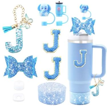 Imagem de Liangang Conjunto De 9 Acessórios Para Copos Stanley 30 Oz E 40 Oz, Incluindo 2 Capas Canudo Protetor, Rolha Antiderramamento, Pingente Alça, Com Laço, Adesivos Letras (Letra J)