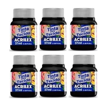 Imagem de Tinta Para Tecido Fosca Acrilex 37ml 6 Unidade Artesanato Fixação Frio Alta Cobertura – Fixação a Frio e Alta Cobertura Com Acabamento Fosco, Este Kit É A Escolha Perfeita Para Quem Busca Qualidade (Preto 520)