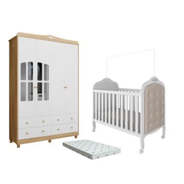 Imagem de Quarto Bebe Berço e Guarda Roupa MDF Dorabelly Provençal + Colchão