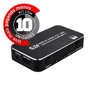 Imagem de Switch Hdmi 2.0, 4K, 4 Portas Com Controle - Kit Com 10 - Cirilo Cabos