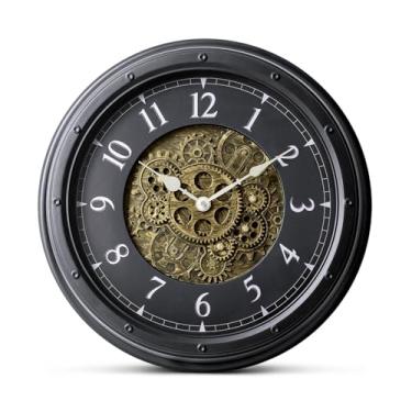 Imagem de Relógio de parede com engrenagens móveis, relógio vintage industrial de 40,6 cm, silencioso, sem tique-taque, Steampunk, moldura retrô, analógico, operado por bateria, decoração mecânica rústica para