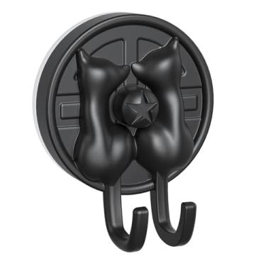 Imagem de AST Lindo gancho de ventosa de gato duplo, pacote com 2, ganchos resistentes, força confiável atualizada de adesão e vácuo, suportes de parede para bucha, toalha, casaco e roupão de banho, gancho