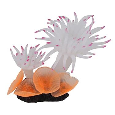 Imagem de Silicone Aquarium Artificial High Simulação Coral Mar de Anemona Decoração de Planta de Água, Belo ornamento de aquário de cores com base de concreto, decoração de aquário para (branco)