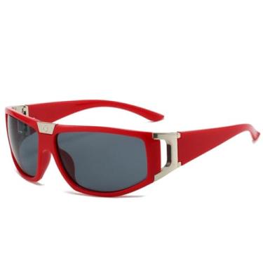 Imagem de Óculos de sol esportivos para ciclismo ao ar livre, estilo punk retangular, feminino, vintage, moderno (vermelho e cinza)