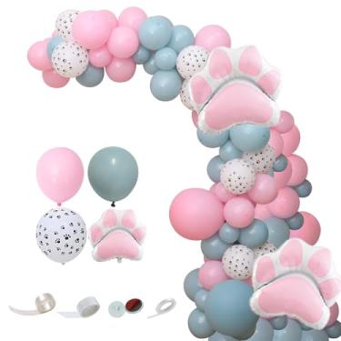 Imagem de MYDECORBL Combinação De Balões, 99 Peças, Kit Guirlanda Balões Para Festa Com Tema Gato Rosa Azul-Poeira E Arco Folha Pata Aniversário, Chá Bebê, Casamento, Decoração Verão Casa