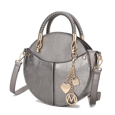 Imagem de MKF Collection Bolsa tiracolo redonda elegante para mulheres – Bolsa de pulso de couro PU, bolsa carteiro circular fashion da Mia K, estanho, Medium