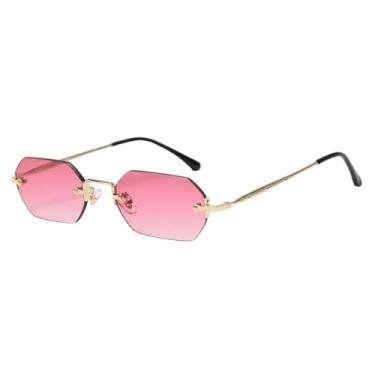 Imagem de VFDHN Óculos de sol vintage sem aro feminino octogonal fashion masculino retangular de metal polígono primavera (5)