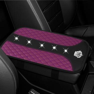Imagem de Wogomz Capa de console central de carro Bling Crown, capa de apoio de braço para carros, capa de apoio de braço de couro à prova d'água, almofada de caixa de descanso de braço, protetor universal de
