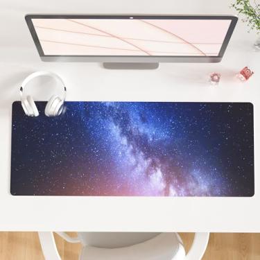 Imagem de QIYI Tapete de mesa grande, mouse pad Via Láctea, decoração de mesa, protetor de capa de mesa de couro PU impermeável, acessórios de mesa para escritório, casa, trabalho, escrita, jogos, 80 x 30 cm