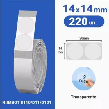 Imagem de Etiqueta Térmica Transparente 14x14mm Redonda Dupla – Adesiva, Papel Térmico Direto, Compatível com Impressora Niimbot