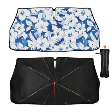 Imagem de Guarda-sol de carro capa de para-sol floral havaiana dobrável para-brisa de carro guarda-sol bloqueio de raios UV calor mantém o veículo fresco para carros SUV caminhões 144.8 cm x 76.2 cm