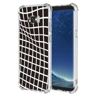 Imagem de JDYGWK Capa para Samsung S8 Galaxy S8 com estampa floral transparente, silicone TPU macio, fina, à prova de choque, capa protetora antiarranhões para Samsung Galaxy S8, preto e branco quadriculado